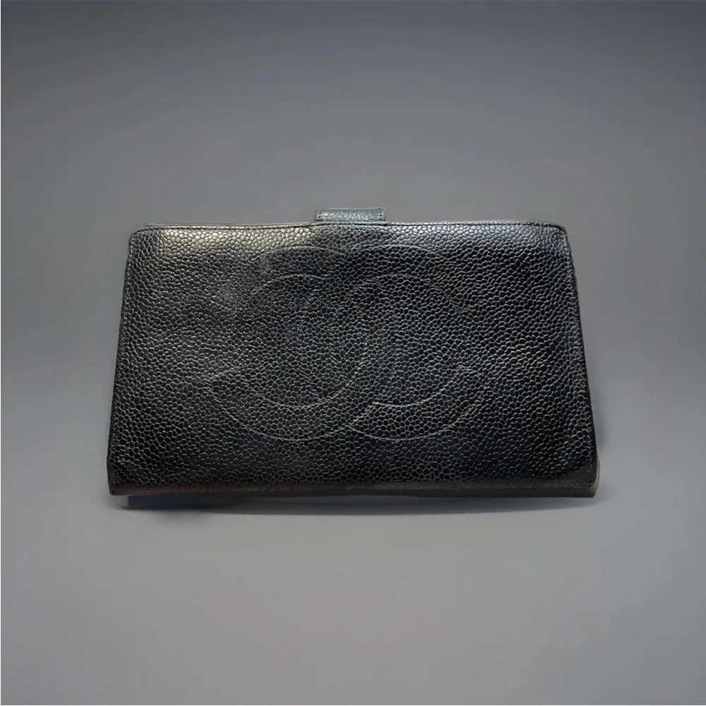 SOLD Vintage Chanel CC Black Caviar Leather Continental Long Wallet Clutch - Picture 2 of 16